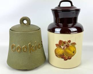 #161 • McCoy Cookie Bell Matte Speckled Green & Fruit Festival #254 Cookie Jars
