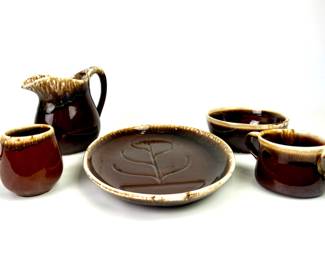 #254 • McCoy Brown Drip Glaze Serving Dishes including Meat Tray - 5 Pieces
