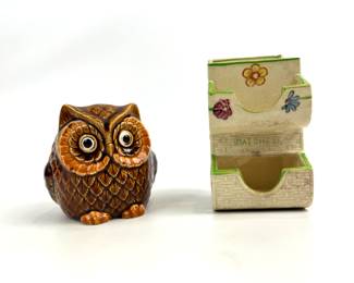 #157 • Two Vintage Porcelain Pieces from Japan - Brown Owl & Match Holder
