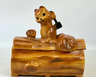 #111 • McCoy Squirrel on a Log Ceramic Cookie Jar

