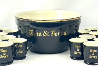 #216 • Vintage Hall Tom & Jerry Large Bowl & 38 Matching Cups
