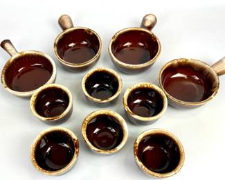 #252 • McCoy Brown Drip Glaze Dishes - 6 Custard Cups & 4 Soup Bowls
