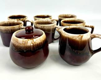 #231 • McCoy Mugs and Creamer & Sugar Bowl in Brown Drip Glaze

