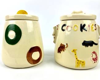 #119 • McCoy Zoo Animals & American Bisque Circle Design Vintage Cookie Jars
