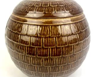 #30 • Vintage McCoy Brown Honeycomb Shingle Basket Cookie Jar - 1930's
