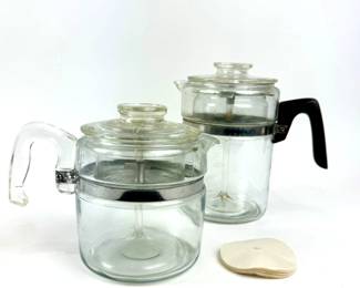 #98 • Two Vintage Clear Glass Pyrex Coffee Percolators
