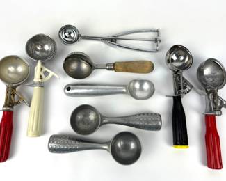 #169 • Vintage Ice Cream Scoops Lot of 9 of Varying Designs & Manufacturers
