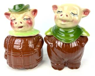 #94 • Shawnee Smiley (#60) and Winnie (#61) Pig Piggy Bank Cookie Jars - 1940's
