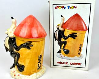 #245 • CIC 1993 Looney Tunes Wile E. Coyote Acme Missile Cookie Jar # 6102 With Original Box
