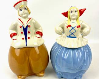 #127 • Vintage 1940's Pottery Guild Dutch Boy and Girl Cookie Jar Set
