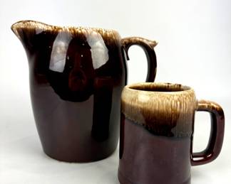 #251 • McCoy Brown Drip Glaze Pitcher & Mug
