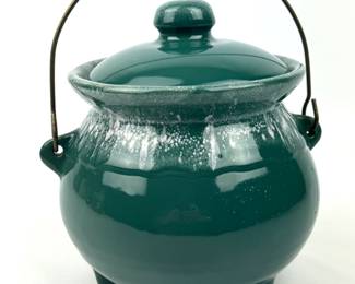 #75 • Hull Bean Pot Cookie Jar Drip Glaze Teal Color
