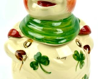 #121 • Shawnee Pottery Shamrock Smiley Pig Cookie Jar
