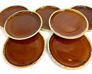 #250 • Hull Dinner Plates- Brown Drip Glaze - 7 Pieces
