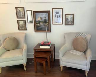 Armchairs and various prints