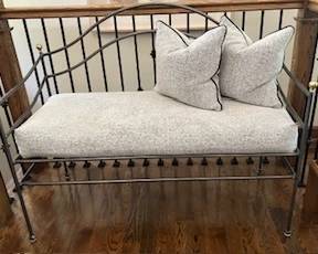 Wrought iron entry/foyer bench with cushions