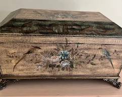 Decorative hand painted box on claw foot wrought iron base (great for cigars, jewelry, secret candy stash, keepsakes, note cards, etc.