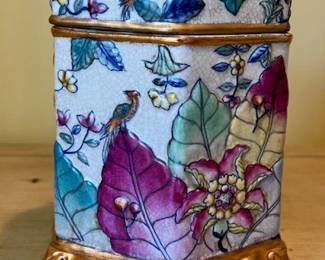 Hand painted glazed ceramic keepsake box with lid