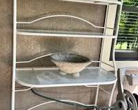 Bakers rack, painted white metal with 2 glass lower shelves