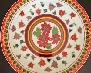 Heinrich German hand painted ceramic dishes. Service for 12, with large platter and serving bowl, sugar and creamer.