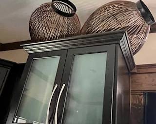 Large Adolfo designer wicker pendant light covers or just heck, like my tasteful client, just a really cool decorative element. They're BIG and unique however you wish to use them. Hand painted top rims.