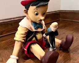 Collector's Pinocchio and Jiminy Cricket statuette, wood, hand painted