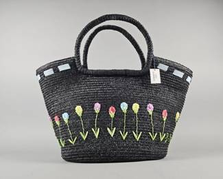 Lot 251 | New Vtg Lulu Guinness Tulip Black Straw Tote