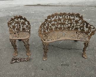 Lot 418 | Vintage Wrought Iron Garden Bench & Chair