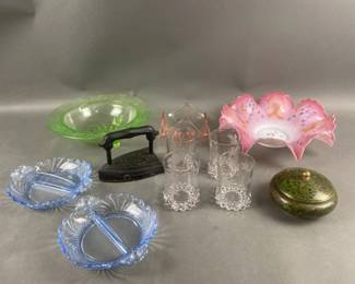 Lot 387 | Vintage Brides Basket , Uranium Glass & More