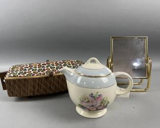 Lot 96 | 22k Gold Gilt Teapot, Brass Mirror & Bun Warmer