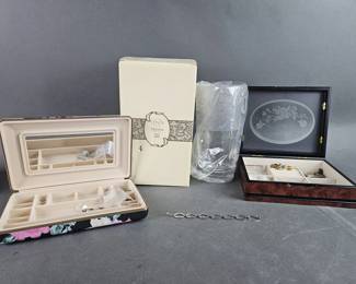 Lot 98 | Lenox Vase, Sterling Bracelet, and 2 Jewelry Boxes