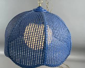 Lot 135 | Vintage Blue Wicker Hanging Lamp w/Brass Chain