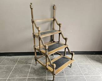 Lot 409 | Vintage Brandt Rolling Library Lined Step Ladder