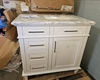 Lot 329 | Home Decorators Vanity w Marble Backsplash
