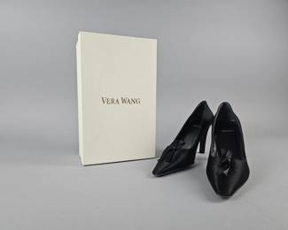 Lot 208 | Vintage Vera Wang Size 6.5 Satin Black Heels