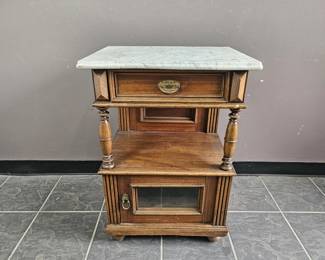 Lot 414 | Antique Walnut Bedside Table W/ Marble Top.