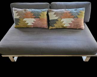 (This item is off site) $1,200 for the set. Will not separate at this time.  If you are interested, Text Beth 618.530.4547.   (55 x 29 x 14 H ) 
Henry Hall Designs Fine Outdoor San Francisco
Armless Couch, Indoor/Outdoor/Poolside
Stainless Steel Frames and Platforms. Removable Covers, firm 5" thick mattress, with 2-detachable pillows each.  