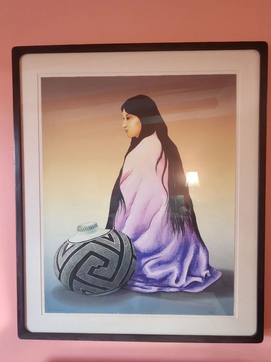 “ALMA” by RC Gorman
Limited edition, vintage 1985 lithograph by RC Gorman, signed, dated and numbered (94/200). Professionally framed. Image is 29"W" x 36"H. Frame approx 36" x 42".