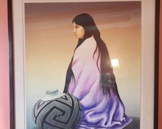 “ALMA”  by RC Gorman				
Limited edition, vintage 1985 lithograph by RC Gorman, signed, dated and numbered (94/200). Professionally framed. Image is 29"W" x 36"H. Frame approx 36" x 42".
