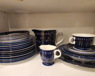"Arabia" by Valencia, Finland. Plates, cups, saucers, soup bowls, pitcher, creamer.