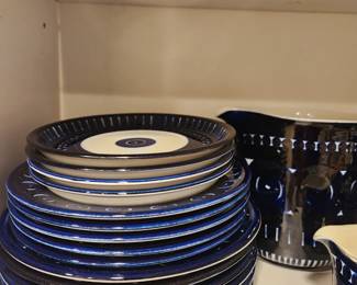 "Arabia" by Valencia, Finland. Plates, cups, saucers, soup bowls, pitcher, creamer.