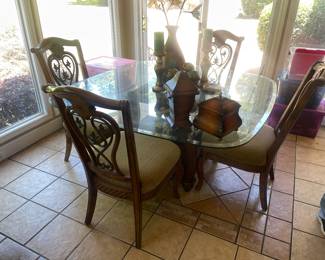 Glass and Wood table with 4 upholstered chairs