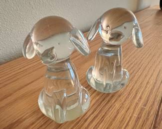 Pair of Crystal Dog Paperweights