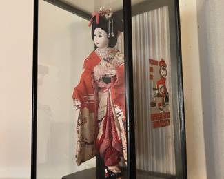 Japanese Geisha Doll with Display Case