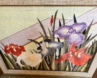 Framed Japanese Embroidery of Irises