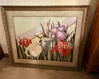 Framed Japanese Embroidery of Irises