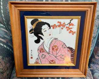 Framed Japanese Print of Geisha
