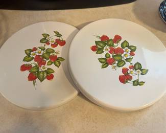 Pair of Enamel Stovetop Burner Covers with Strawberry Design