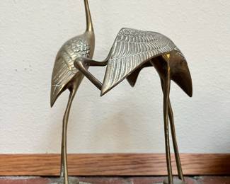 Pair of MCM Brass Crane Figurines