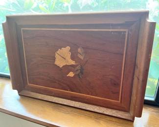 Marquetry Flower Design Wood Serving Tray